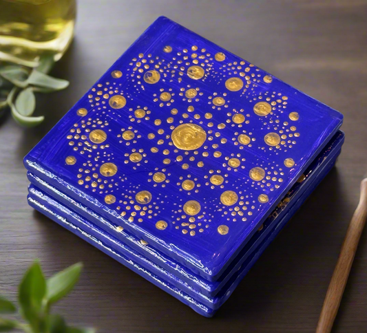 4 inch square hand painted purple coasters-Set of 4, mandala style, gift shop, gift card, gift store, gift ideas, home designer, interior designers near me, gift cards, interior design ideas, home decor ideas