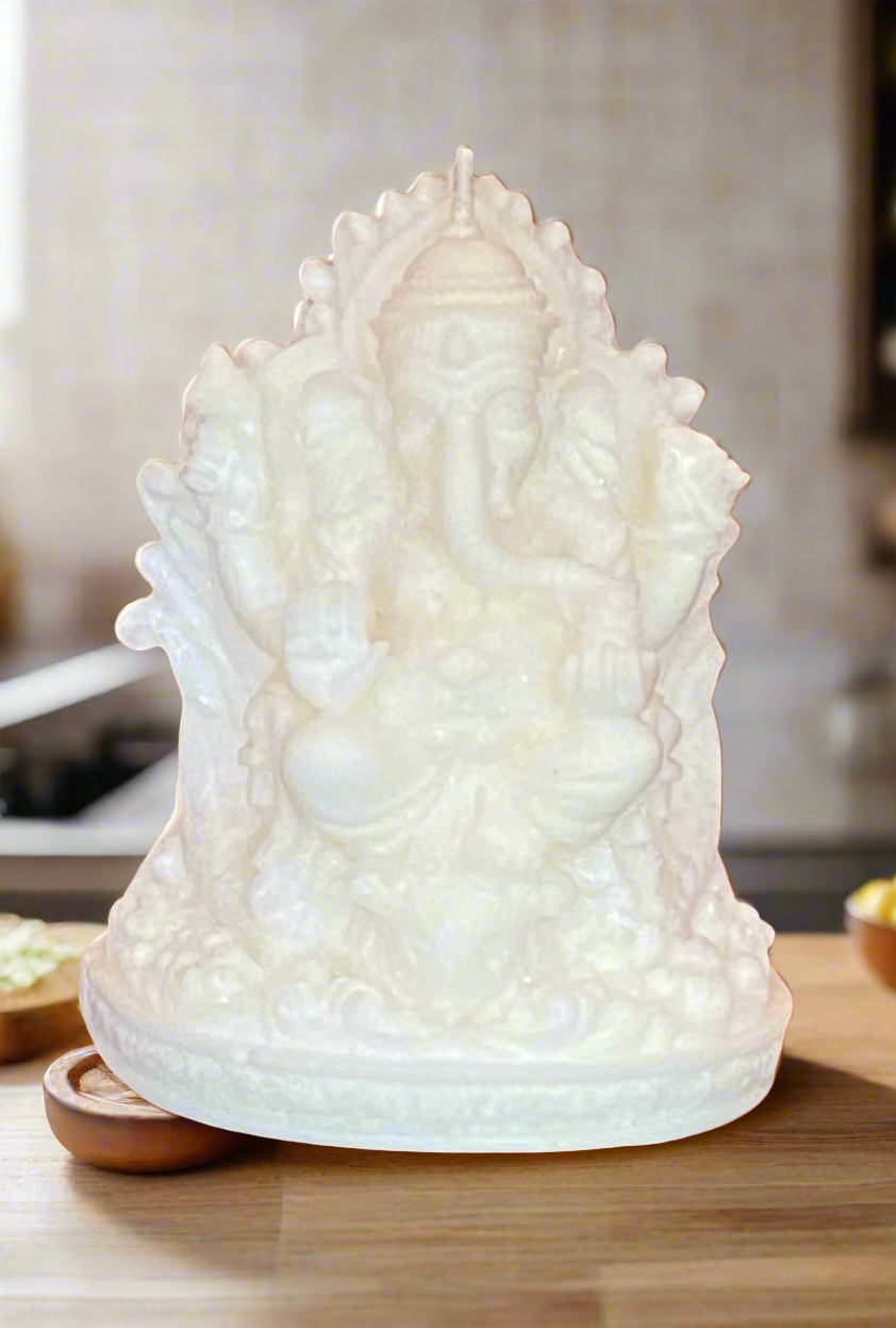 Scented handcrafted 4 x 3.5 inches white Ganesh made with 100%palm wax, gift shop, gift card, gift store, gift ideas, home designer, interior designer near me