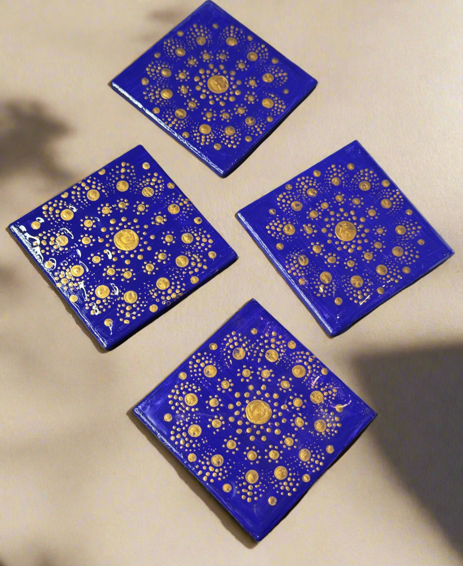 4 inch square hand painted purple coasters-Set of 4