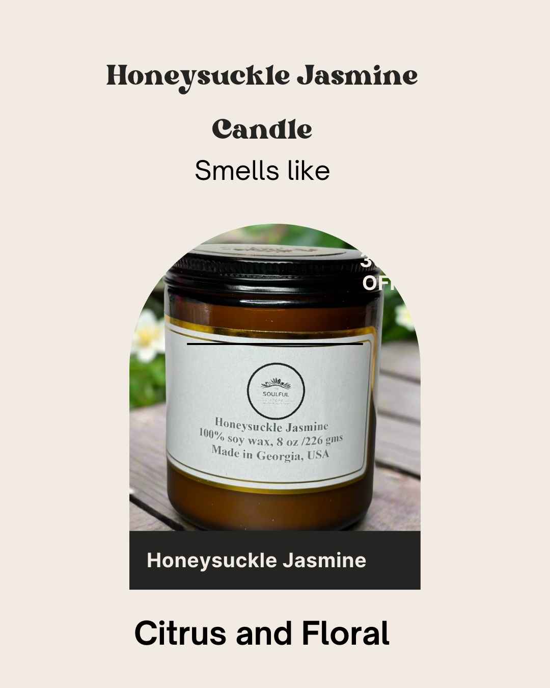 8 oz Honeysuckle Jasmine scented candle, 40 + hour burn, phthalate free, vegan, 100 % soy wax as gifts and interior design ideas, gift shop, gift card, gift store, gift ideas, home designer, interior designer near me, gift cards, interior design ideas, home decor inspiration, spring candle collection