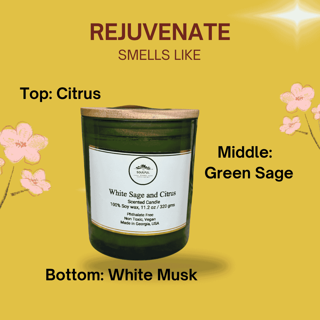 The Soulful Store 11.2 oz White Sage and Citrus Soy Wax Candle – Non Toxic, Vegan, 80+ Hour Burn, Perfect as Gifts and for Interior Decoration