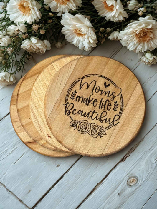Laser Engraved wooden coasters - Set of 4