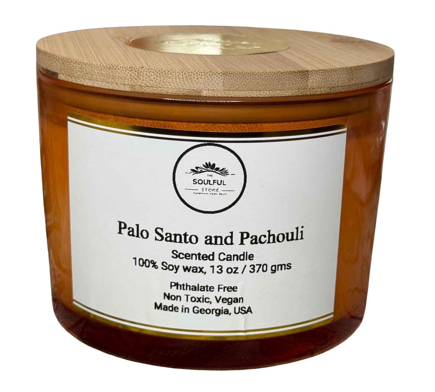 The Soulful Store 13 oz Palo Santo and Pachouli 100% Soy Wax Candle – Phthalate-Free, 100+ Hour Burn, Perfect as Gifts and for Interior Decoration