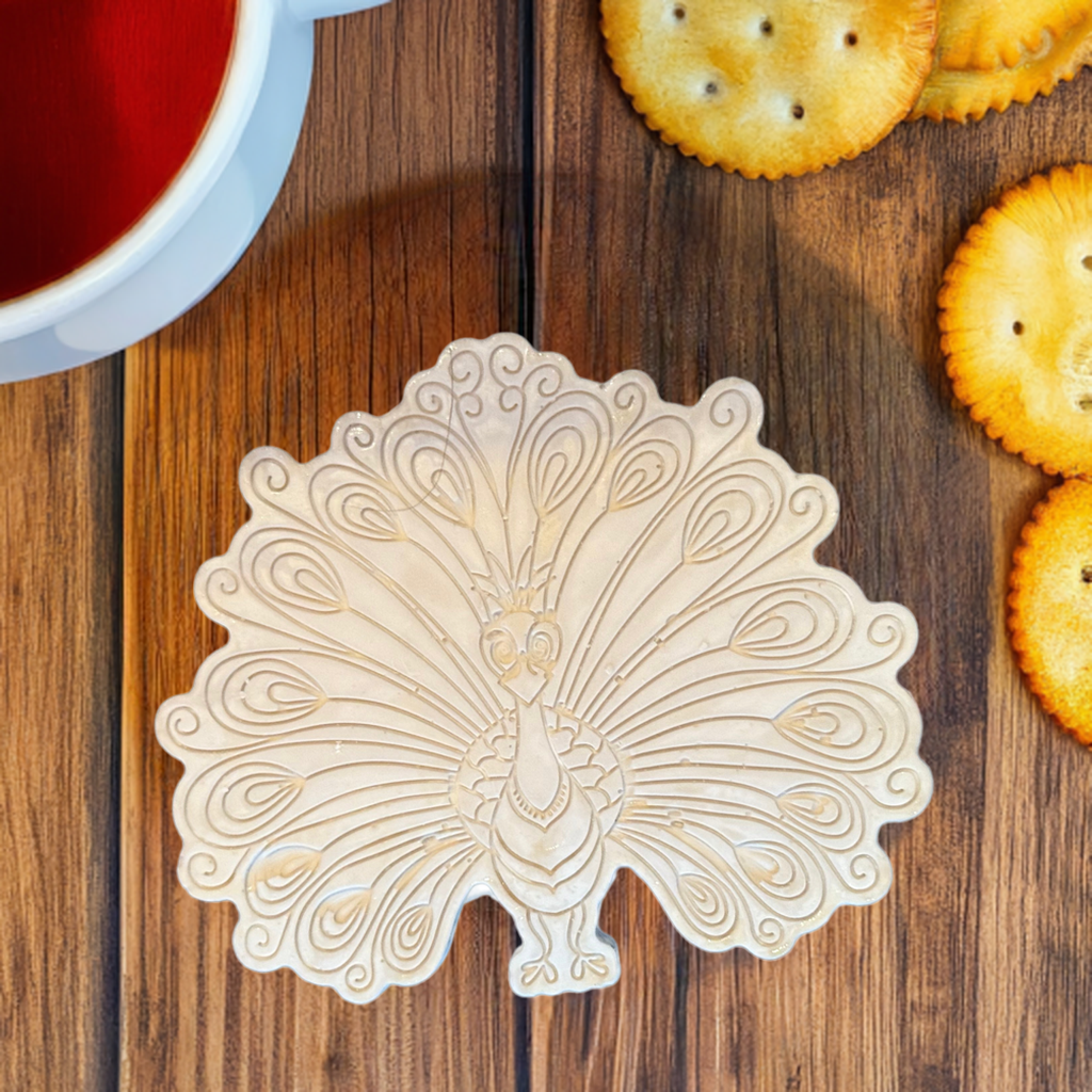 Ceramic 5x4 Peacock coaster - set of 4, gift shop, gift card, gift store, gift ideas, home designer, interior designer near me