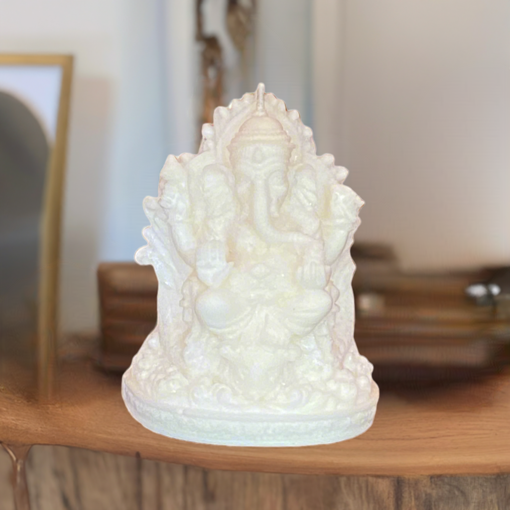 Scented handcrafted 4 x 3.5 inches white Ganesh made with 100%palm wax, gift shop, gift card, gift store, gift ideas, home designer, interior designer near me