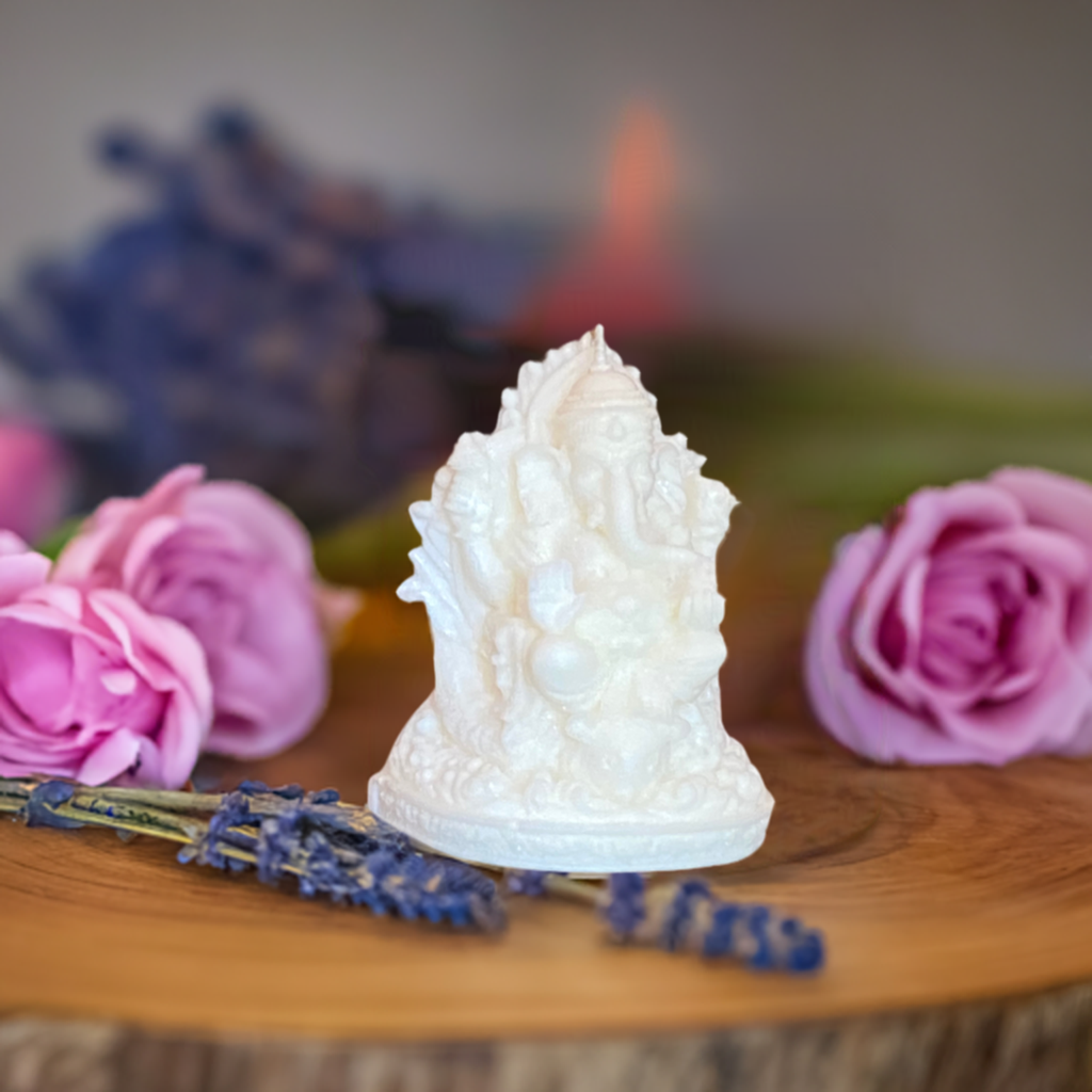 Scented handcrafted 4 x 3.5 inches white Ganesh made with 100%palm wax, gift shop, gift card, gift store, gift ideas, home designer, interior designer near me