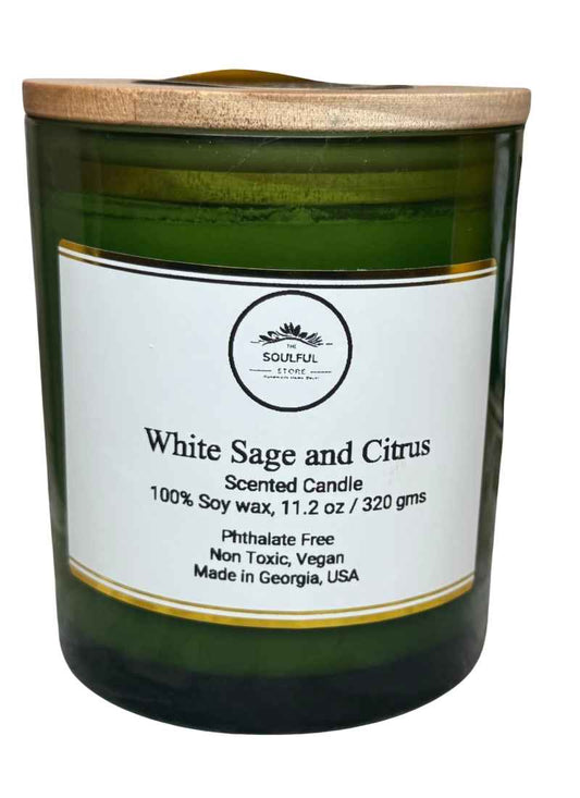 The Soulful Store 11.2 oz White Sage and Citrus Soy Wax Candle – Non Toxic, Vegan, 80+ Hour Burn, Perfect as Gifts and for Interior Decoration
